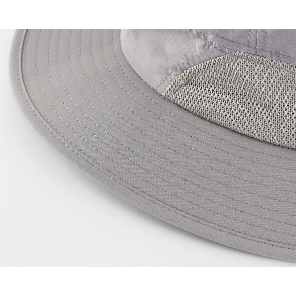 Unisex Light Grey 100%Polyester Wide Brim Mesh Chin Strap Classic Hiking Sun Hat - Picture 7 of 7